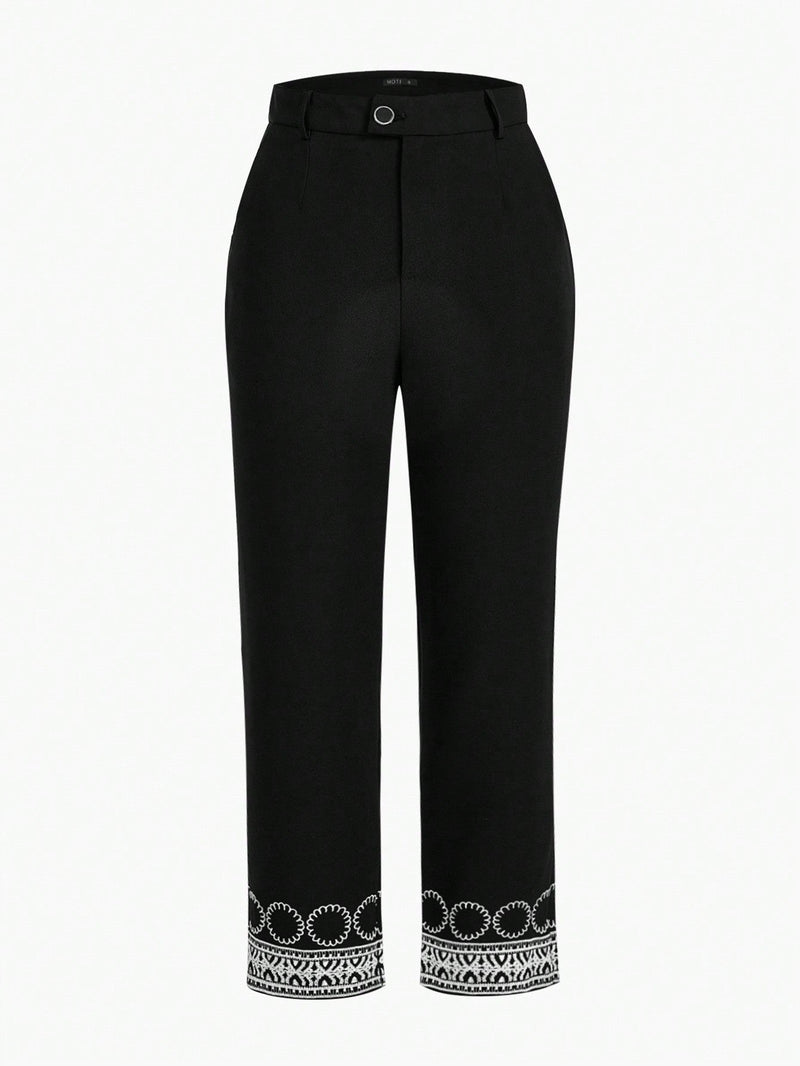 MOTF Classy Pantalones con detalle de bordado y bolsillo oblicuo