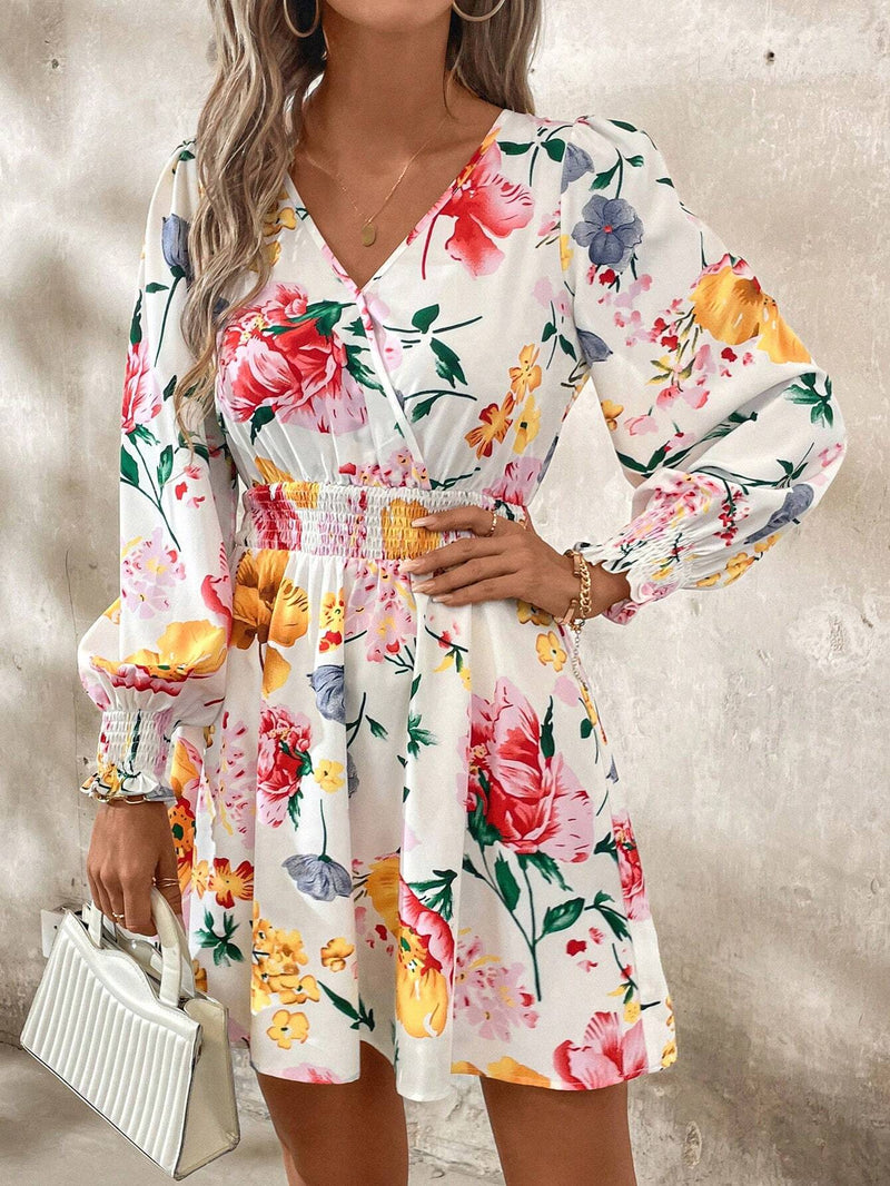 Clasi vestido corto de manga larga con estampado floral para mujeres