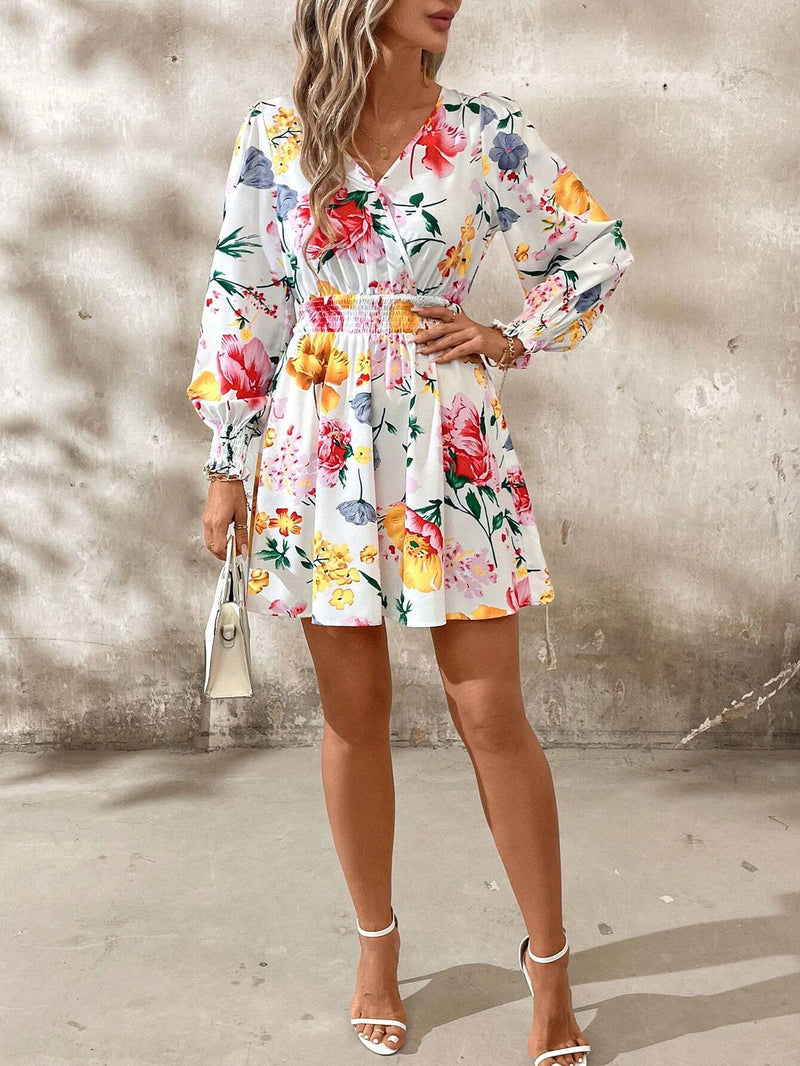 Clasi vestido corto de manga larga con estampado floral para mujeres