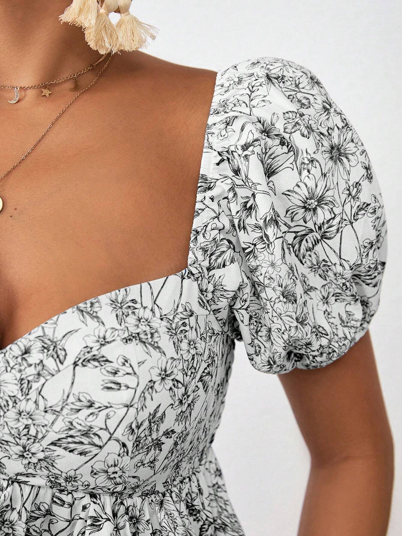 Camisa de vacaciones para mujer ajustada de manga corta y cuello corazon con diseno tejido e impresion de princesa