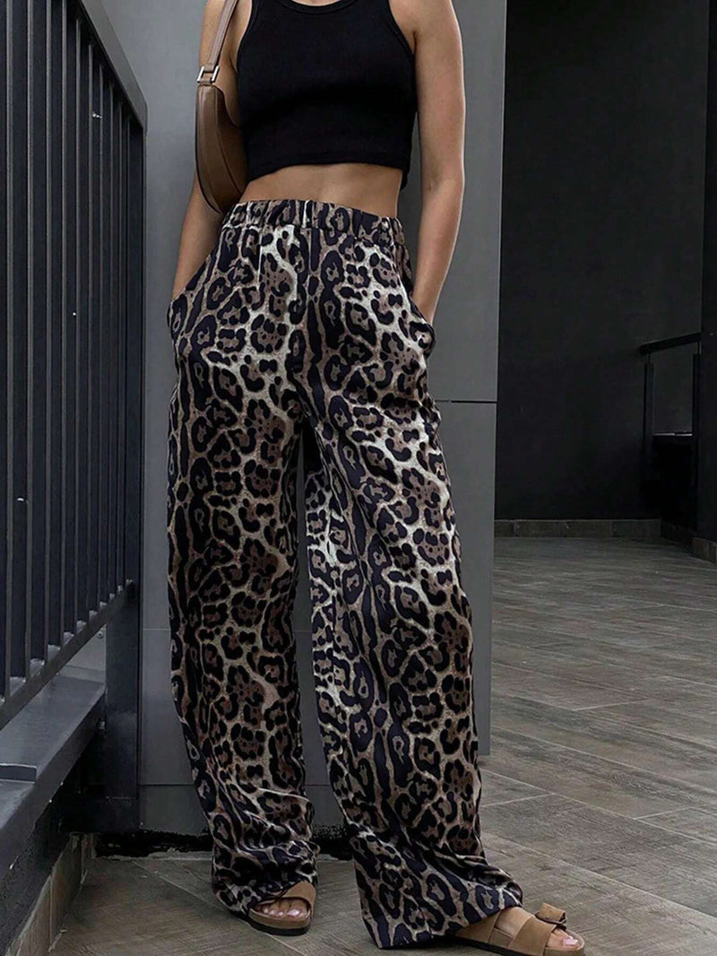 Prive Pantalones anchos informales de estampado de leopardo