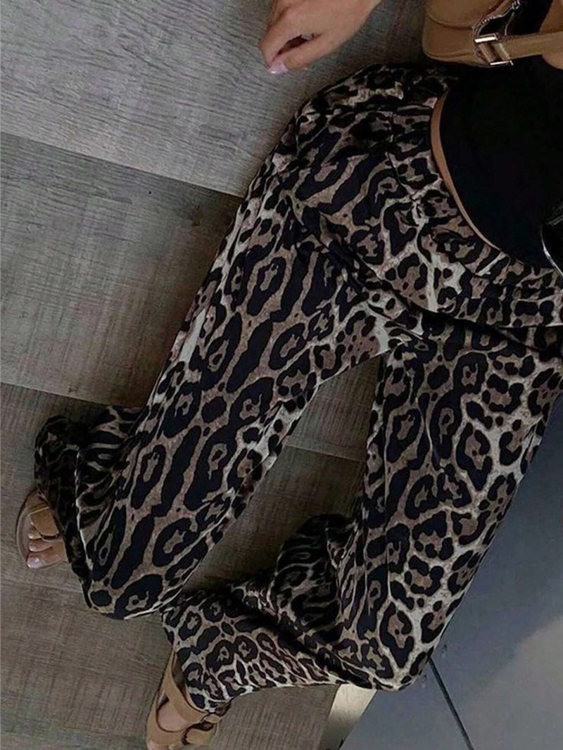 Prive Pantalones anchos informales de estampado de leopardo