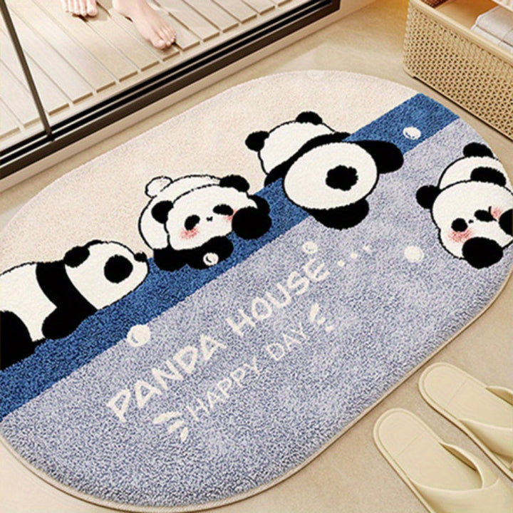 1 pza. Alfombra de baño de panda lindo - Alfombra de baño de felpa de poliéster, antideslizante, absorbente, suave y cómoda, alfombra de piso de decoración del hogar, decoración de invierno de felpa esponjosa