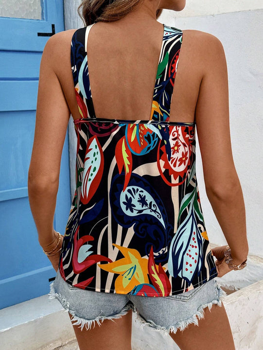 Blusa con cuello halter y estampado completo