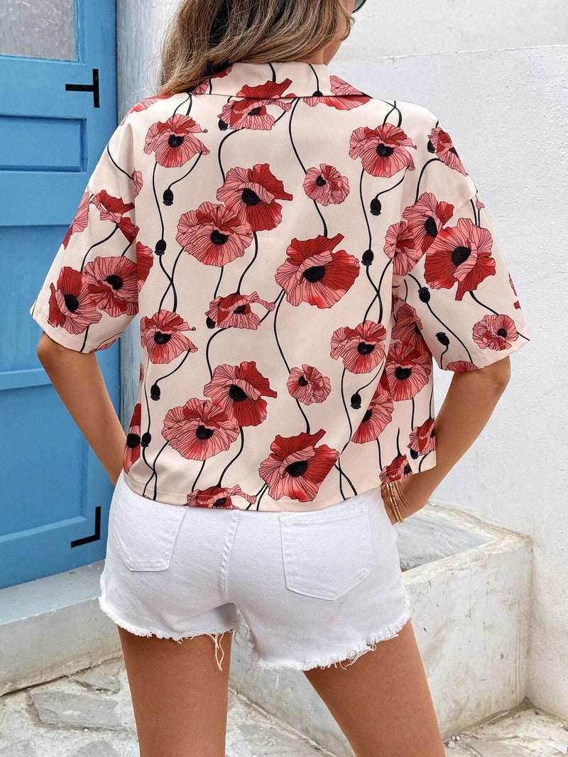 Camisa de hombro caido con estampado floral