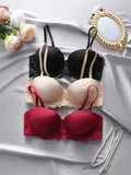 Underwear&sleepwear basics juego de lenceria de 3 piezas/set de sujetador de contraste de encaje de unicolor para mujer