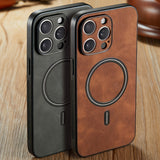 Estuche de teléfono móvil ultrafino de lujo mate retro de cuero sintético para iPhone16 15 14 13 Pro Max 12 11 Pro Xr X/xs XSMAX con carga inalámbrica magnética, estuche de teléfono móvil antigolpes, estuche protector
