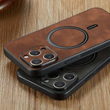 Estuche de teléfono móvil ultrafino de lujo mate retro de cuero sintético para iPhone16 15 14 13 Pro Max 12 11 Pro Xr X/xs XSMAX con carga inalámbrica magnética, estuche de teléfono móvil antigolpes, estuche protector