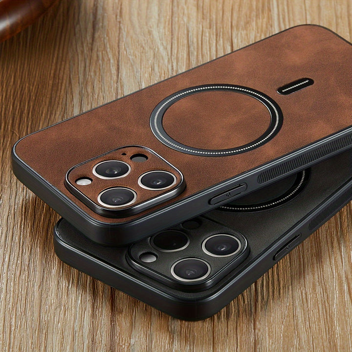 Estuche de teléfono móvil ultrafino de lujo mate retro de cuero sintético para iPhone16 15 14 13 Pro Max 12 11 Pro Xr X/xs XSMAX con carga inalámbrica magnética, estuche de teléfono móvil antigolpes, estuche protector