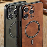 Estuche de teléfono móvil ultrafino de lujo mate retro de cuero sintético para iPhone16 15 14 13 Pro Max 12 11 Pro Xr X/xs XSMAX con carga inalámbrica magnética, estuche de teléfono móvil antigolpes, estuche protector