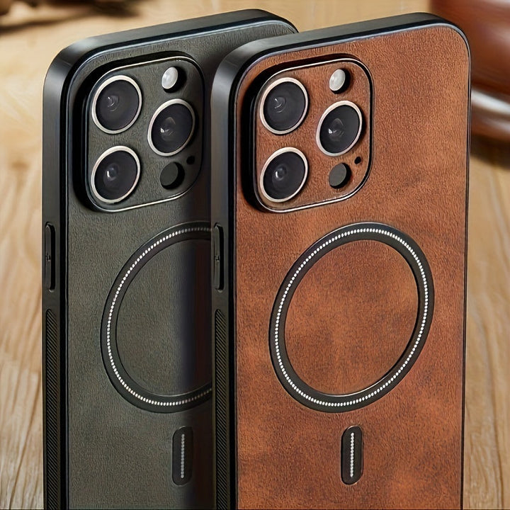 Estuche de teléfono móvil ultrafino de lujo mate retro de cuero sintético para iPhone16 15 14 13 Pro Max 12 11 Pro Xr X/xs XSMAX con carga inalámbrica magnética, estuche de teléfono móvil antigolpes, estuche protector