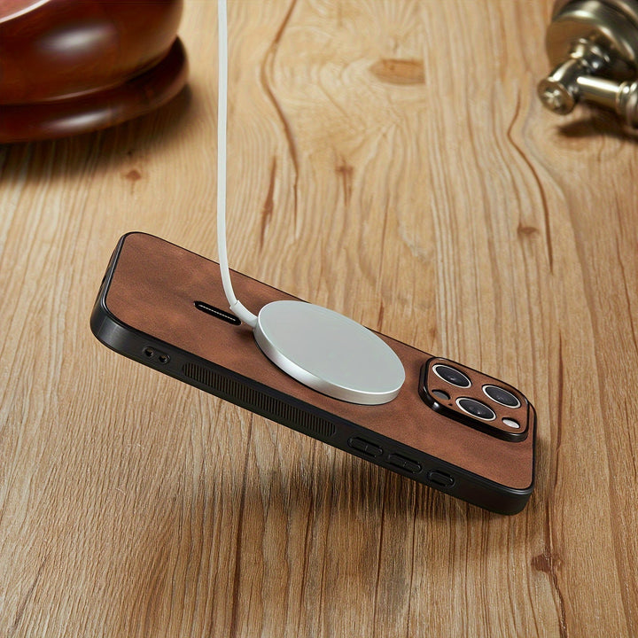 Estuche de teléfono móvil ultrafino de lujo mate retro de cuero sintético para iPhone16 15 14 13 Pro Max 12 11 Pro Xr X/xs XSMAX con carga inalámbrica magnética, estuche de teléfono móvil antigolpes, estuche protector