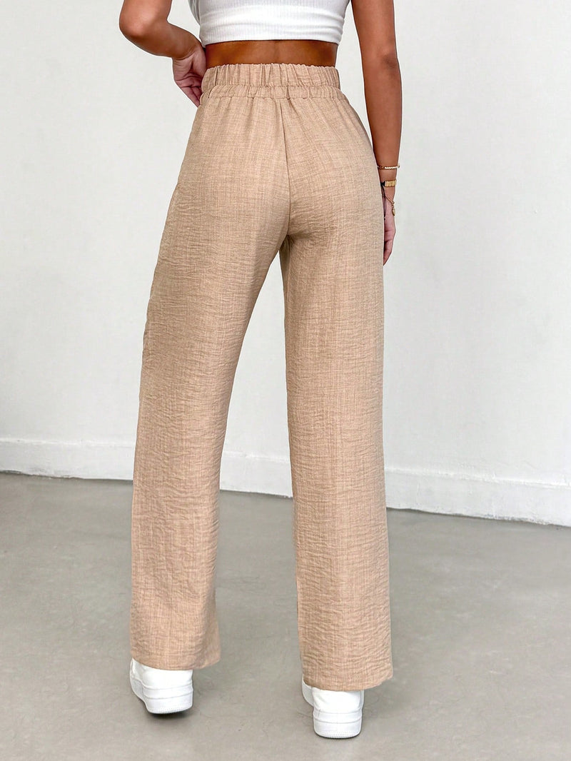 Tall pantalones de mujer casuales de talla alta con nudo y unicolor de algodon