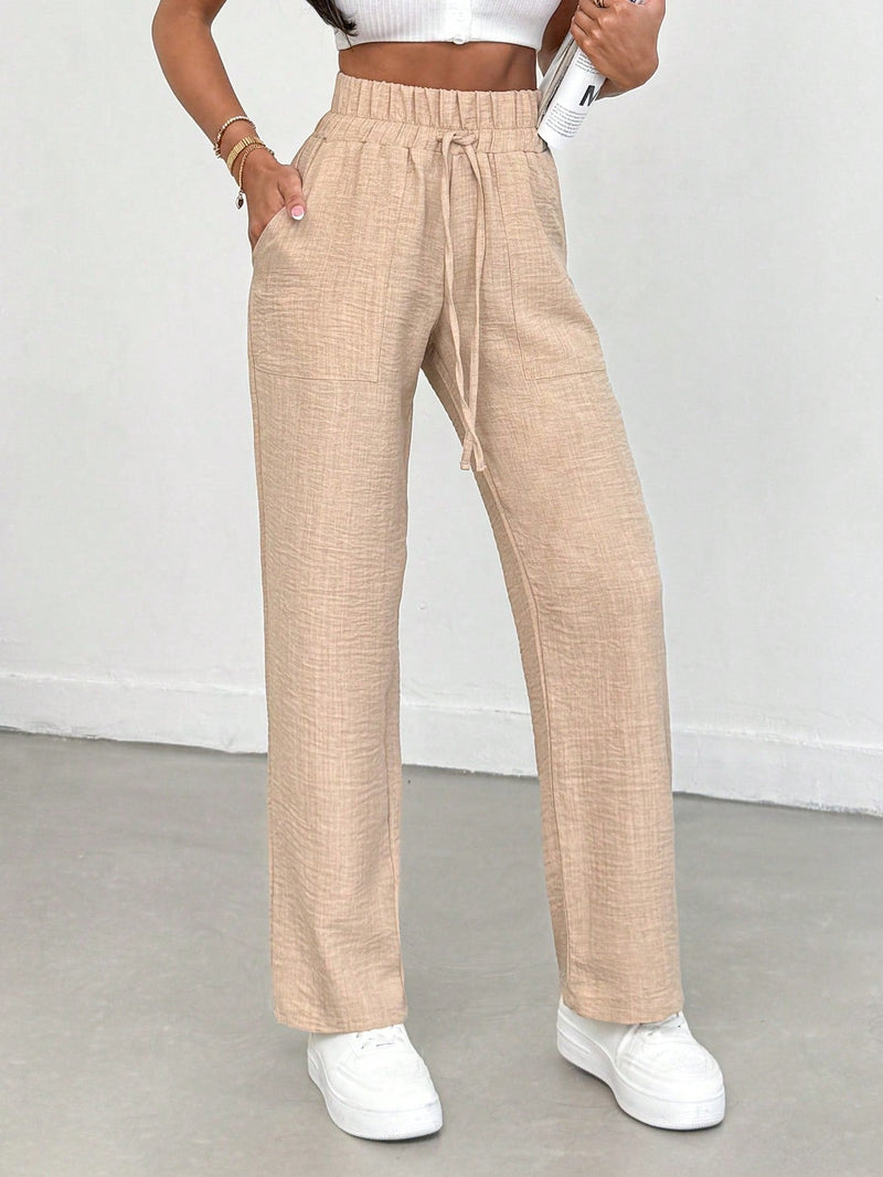 Tall pantalones informales para mujeres altas de unicolor con nudo de cottonline