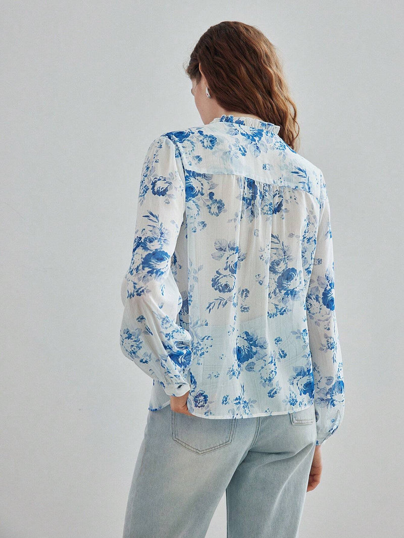 MOTF PREMIUM Blusa ligera con estampado floral y cuello lazo