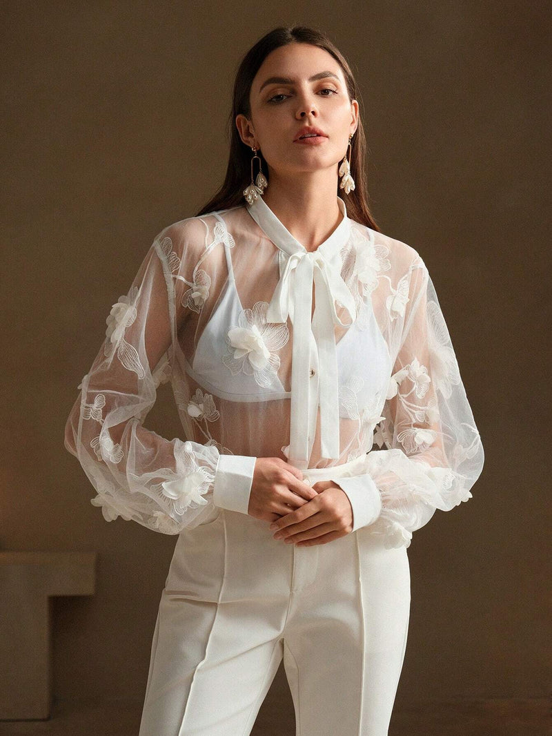 Anewsta Camisa sexy transparente con bordado para mujeres con detalles bordados, ideal para verano