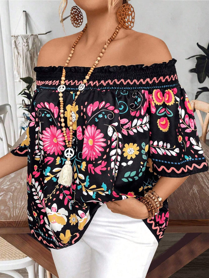 Blusa fruncida de ajuste holgado con estampado floral