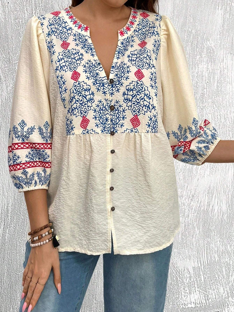 Blusa Casual con estampado de vacaciones y cuello en V para Mujer