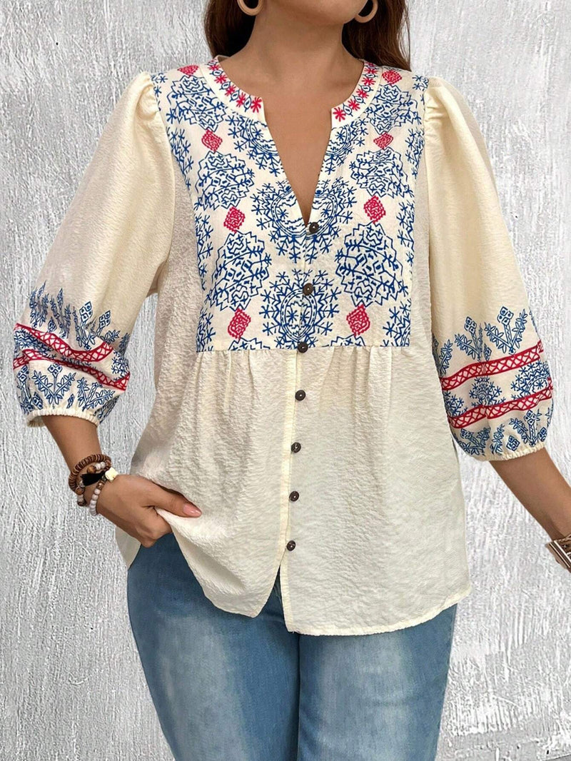 Blusa Casual con estampado de vacaciones y cuello en V para Mujer