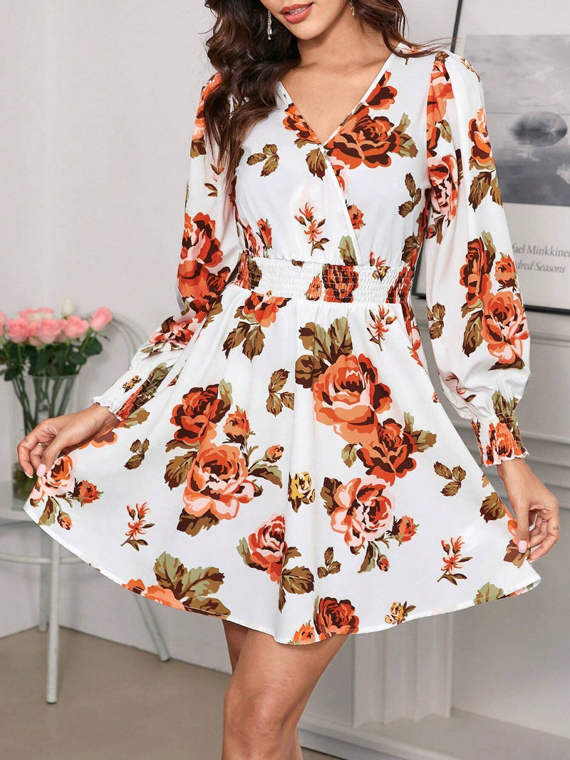 Clasi vestido corto de manga larga con estampado floral para mujeres