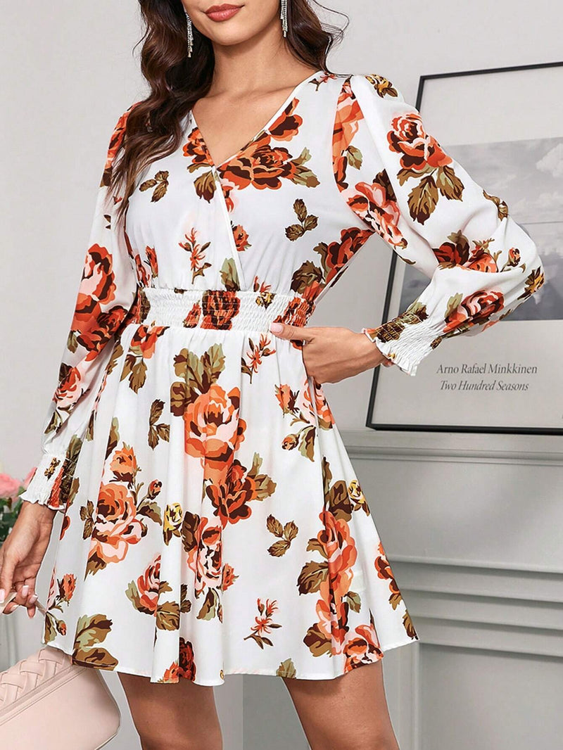 Clasi vestido corto de manga larga con estampado floral para mujeres