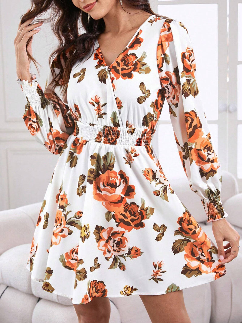 Clasi vestido corto de manga larga con estampado floral para mujeres