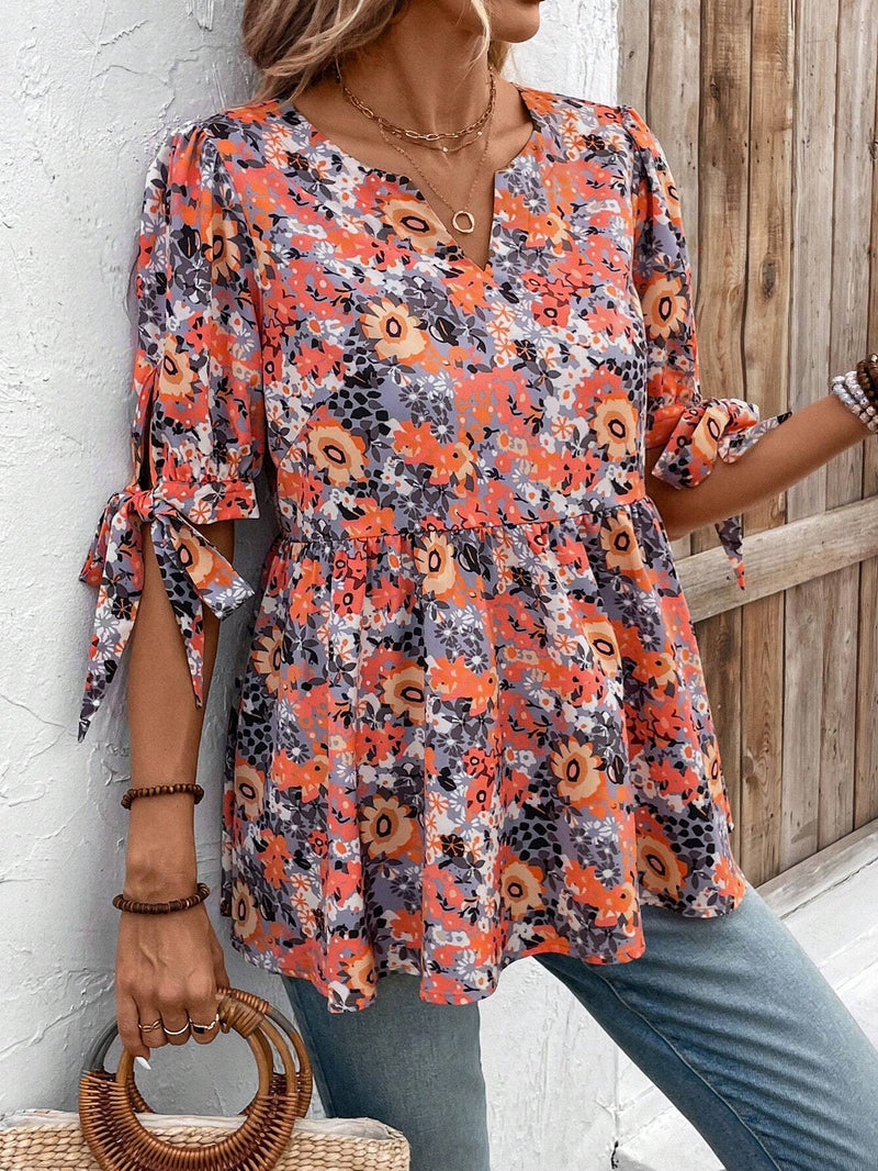 EMERY ROSE Camisa informal de verano con estampado floral y cuello con muescas