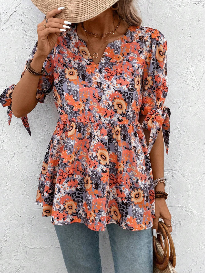 EMERY ROSE Camisa informal de verano con estampado floral y cuello con muescas