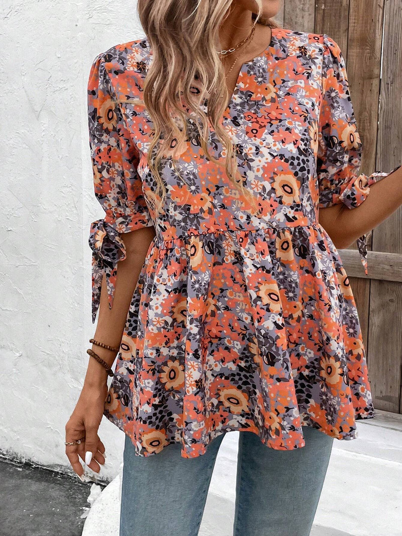 EMERY ROSE Camisa informal de verano con estampado floral y cuello con muescas