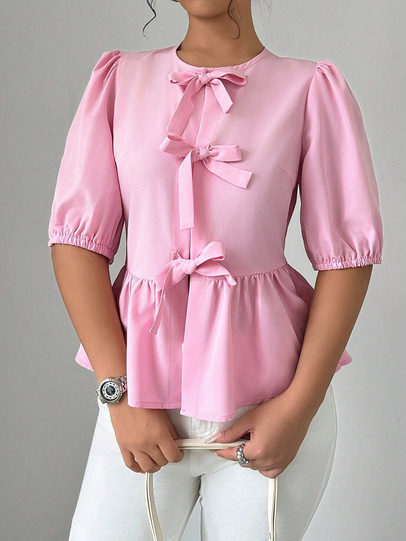 Camisa rosa de lazo solido para mujer, ideal para uso diario