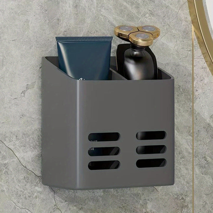 1 pieza, Organizador de almacenamiento de pared, estante multifuncional que no requiere taladro, con cesta de drenaje, para cosméticos de baño, con soporte para cepillo de dientes y peine, soporte para afeitadora, esenciales para cocina y baño, accesorio