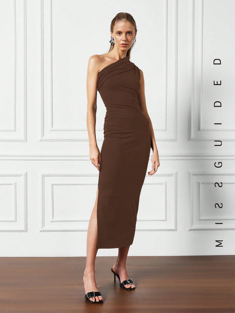 Missguided vestido maxi ajustado asimetrico con un hombro sin manga y abertura lateral