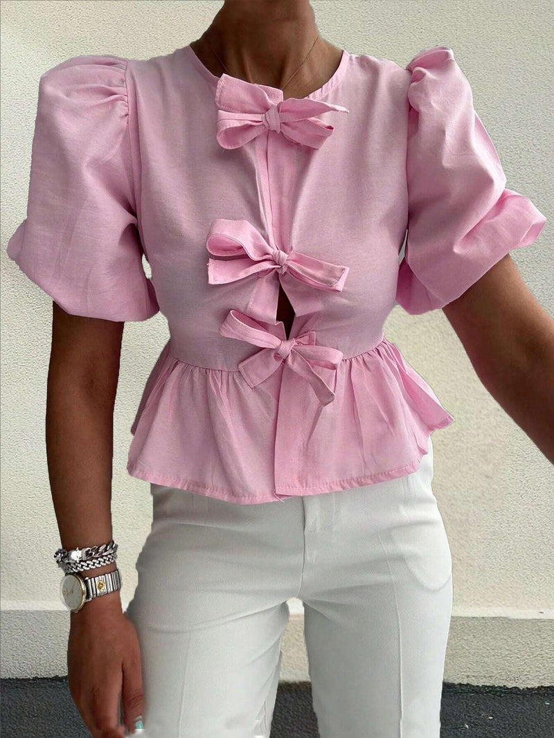 Camisa rosa de lazo solido para mujer, ideal para uso diario