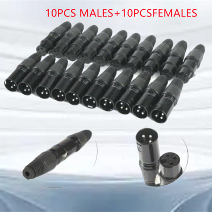 10 Pares de Conectores XLR DMX 3-Pines - Macho/Hembra Pasivo con Contactos Dorados para Señales de Audio y Iluminación Escénica - No Requiere Controlador de Potencia