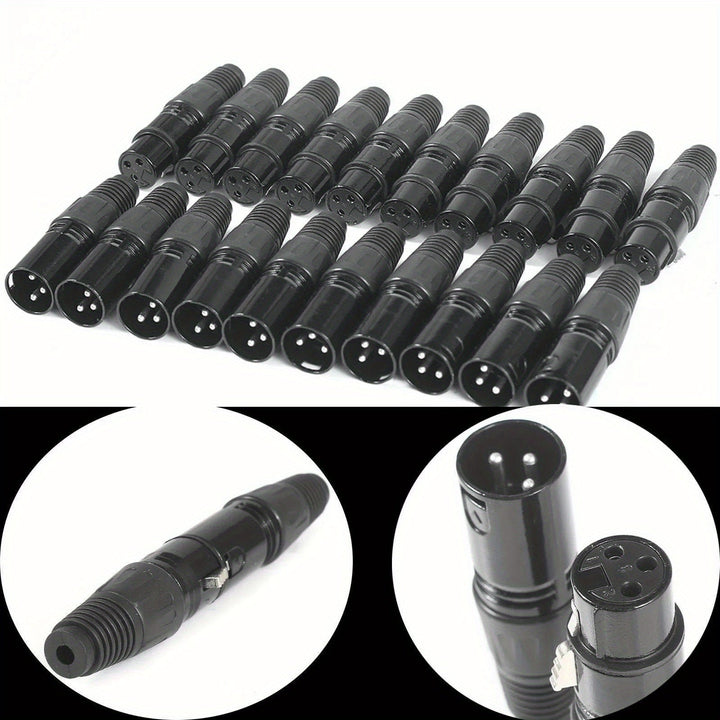 10 Pares de Conectores XLR DMX 3-Pines - Macho/Hembra Pasivo con Contactos Dorados para Señales de Audio y Iluminación Escénica - No Requiere Controlador de Potencia