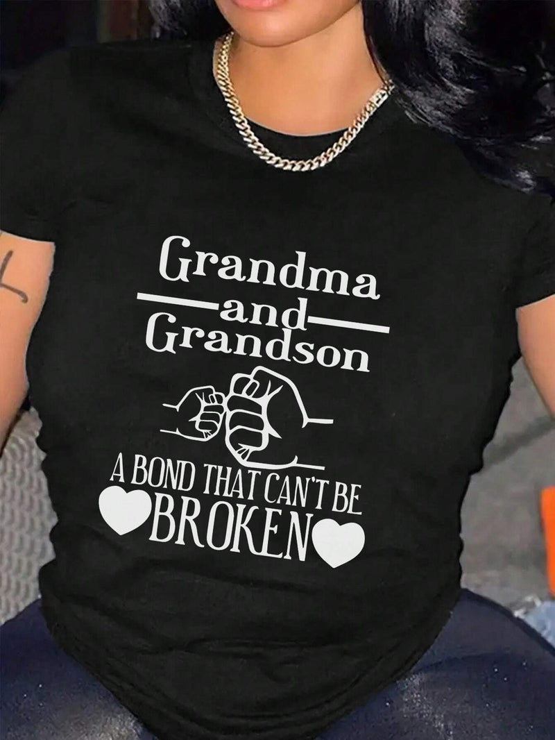 Camiseta de manga corta para mujer con impresion de golpe de punos entre abuela y nieto y letras, blusa de verano informal