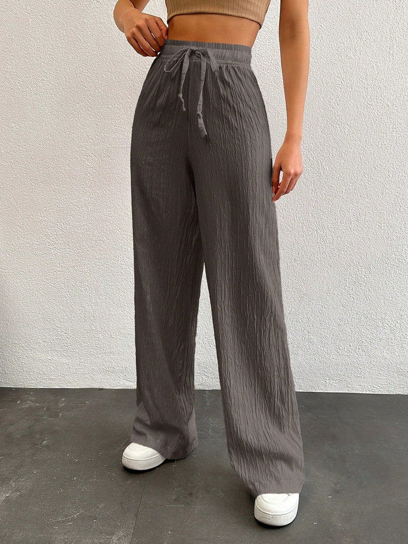 Tall pantalones largos de unicolor con cintura larga y cordon para mujeres altas