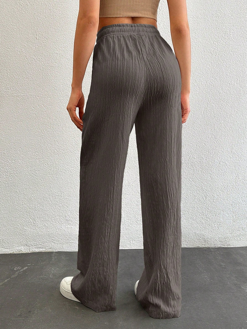 Tall pantalones largos de unicolor con cintura larga y cordon para mujeres altas