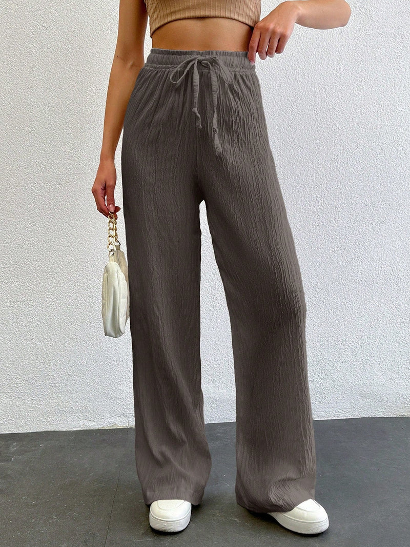 Tall pantalones largos de unicolor con cintura larga y cordon para mujeres altas