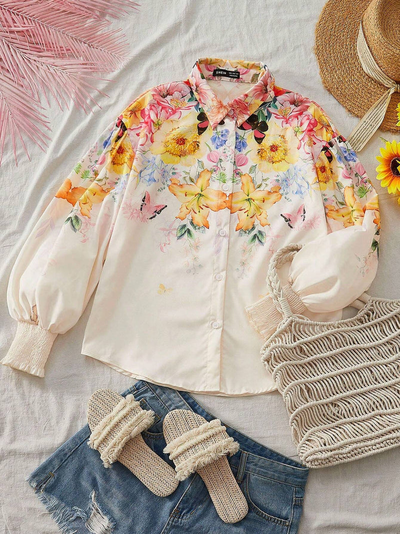 Camisa de vacaciones para mujer con patron de flores