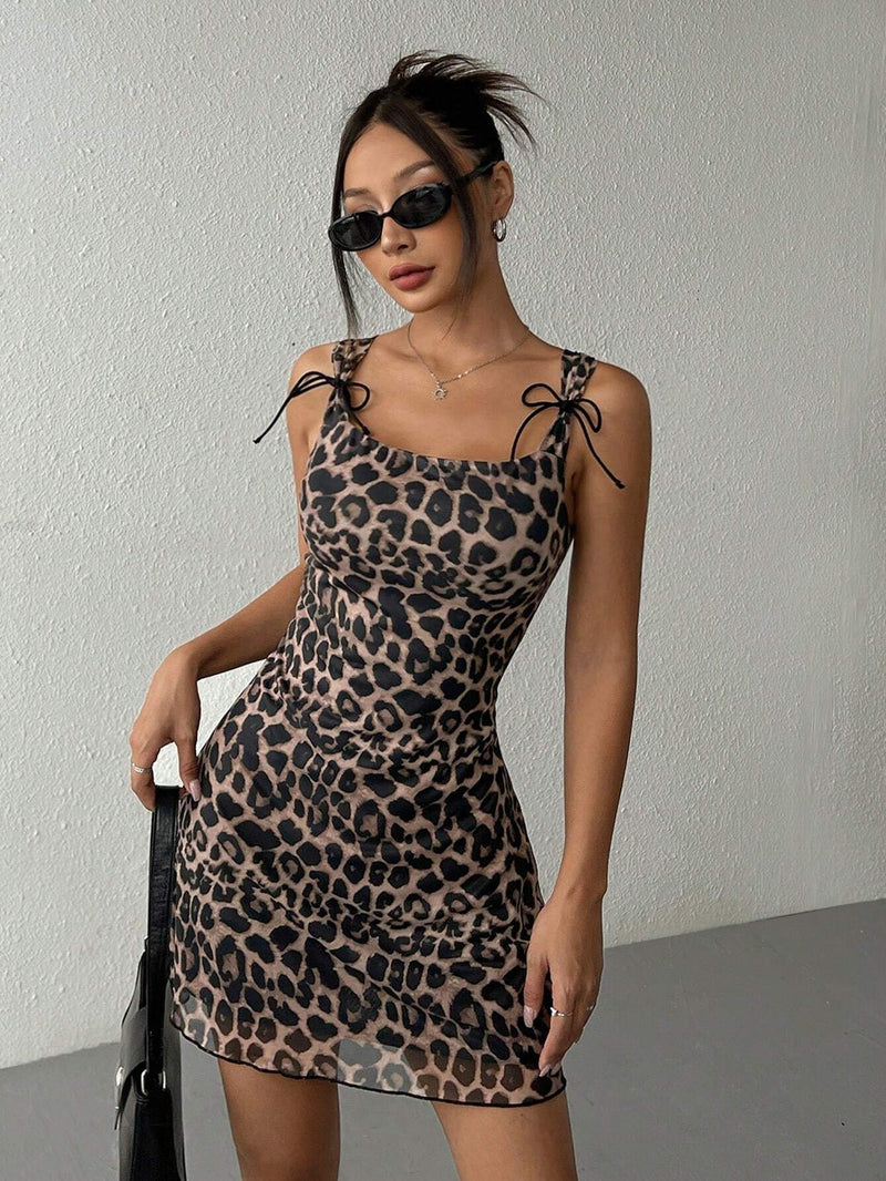 Ezwear vestido ajustado de mujer con estampado de leopardo y malla