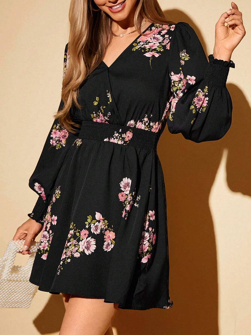 Clasi vestido corto de manga larga con estampado floral para mujeres