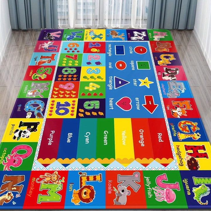 Alfombra de juego educativa ABC: Alfombra de animales del alfabeto suave antideslizante para la sala de juegos de los niños, adecuada para niños de 0 a 8 años, solo lavar a mano.