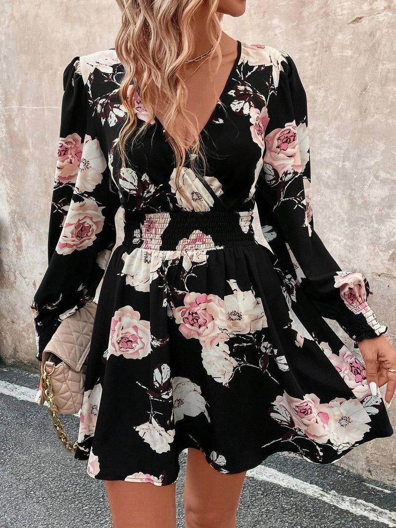 Clasi vestido corto de manga larga con estampado floral para mujeres