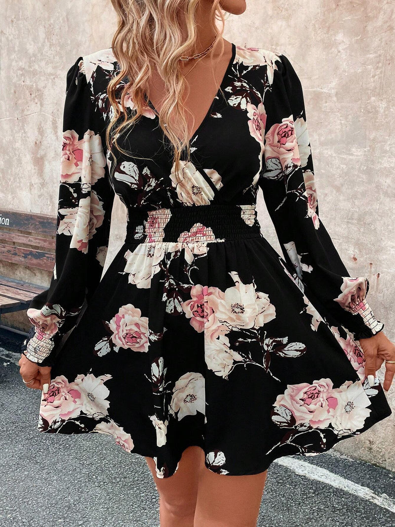 Clasi vestido corto de manga larga con estampado floral para mujeres