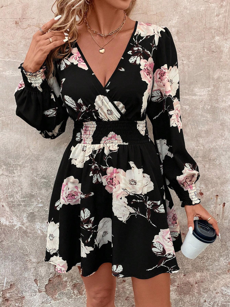 Clasi vestido corto de manga larga con estampado floral para mujeres