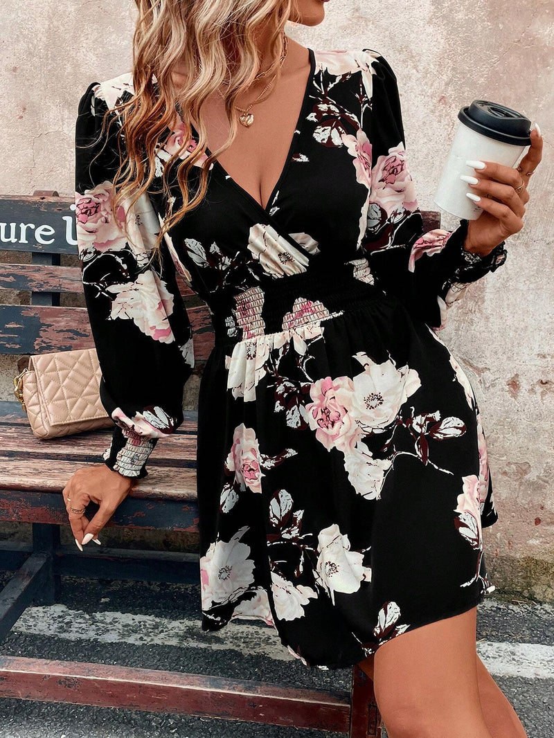 Clasi vestido corto de manga larga con estampado floral para mujeres