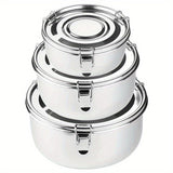 Juego de 3 contenedores de almacenamiento de alimentos de acero inoxidable que son herméticos, impermeables y resistentes a los olores - Ideales para uso en la cocina y viajes.