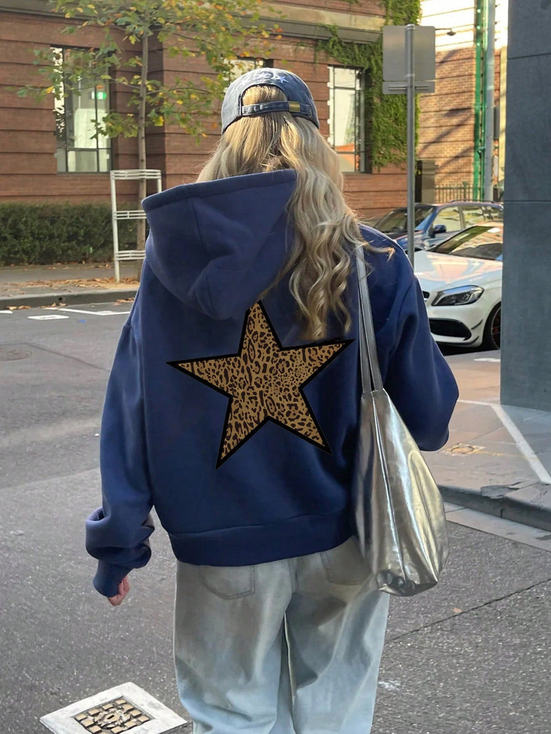 Comfortcana sudadera con capucha para mujer con estampado grafico de estrellas de lamina, para otono e invierno