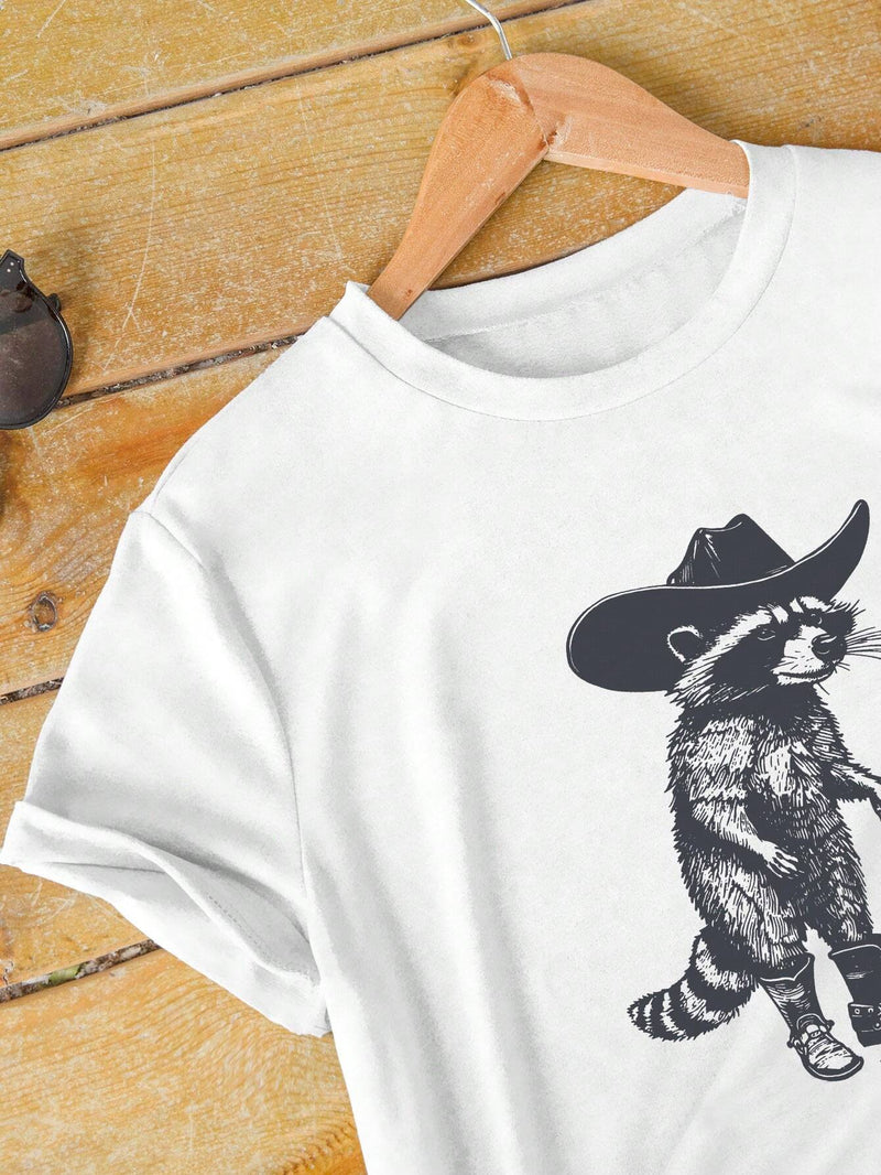 Camiseta de verano con estampado vintage de mapache divertido al estilo western